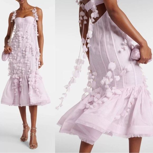 🌸AVAILABLE FOR HIRE 🌸Zimmermann Botanica Silk-Linen Blend Petal Appliqué Dress - Picture 12 of 14